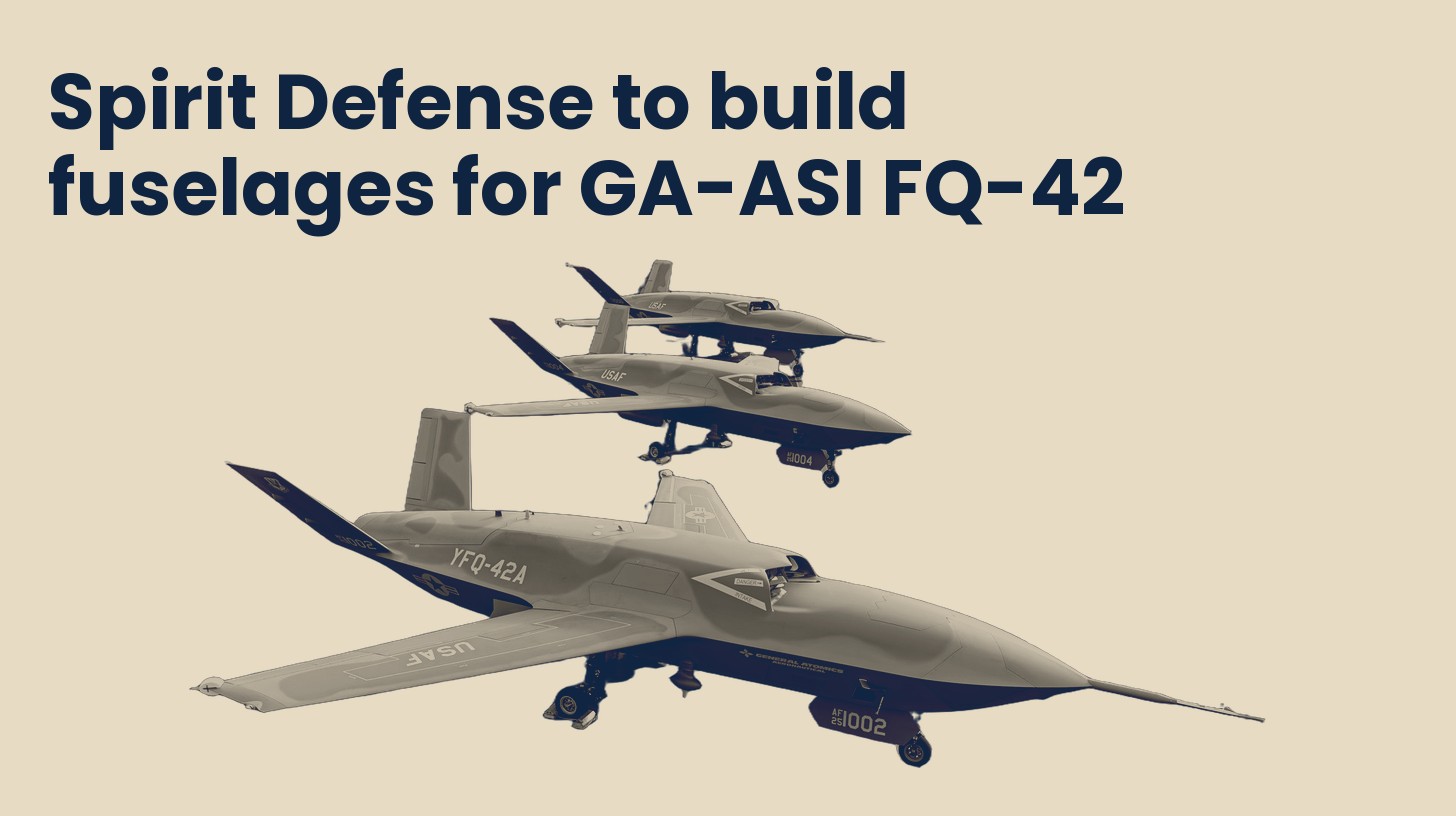 Three YFQ-42A collaborative combat aircraft parked in a row, isolated on a plain sand background.