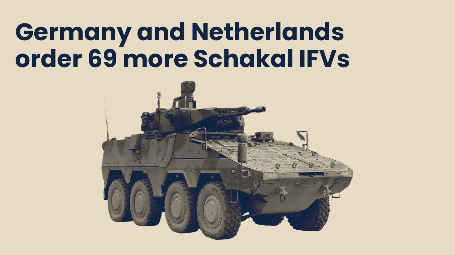 A Boxer RCT30 Schakal wheeled infantry fighting vehicle, isolated on a plain sand background.