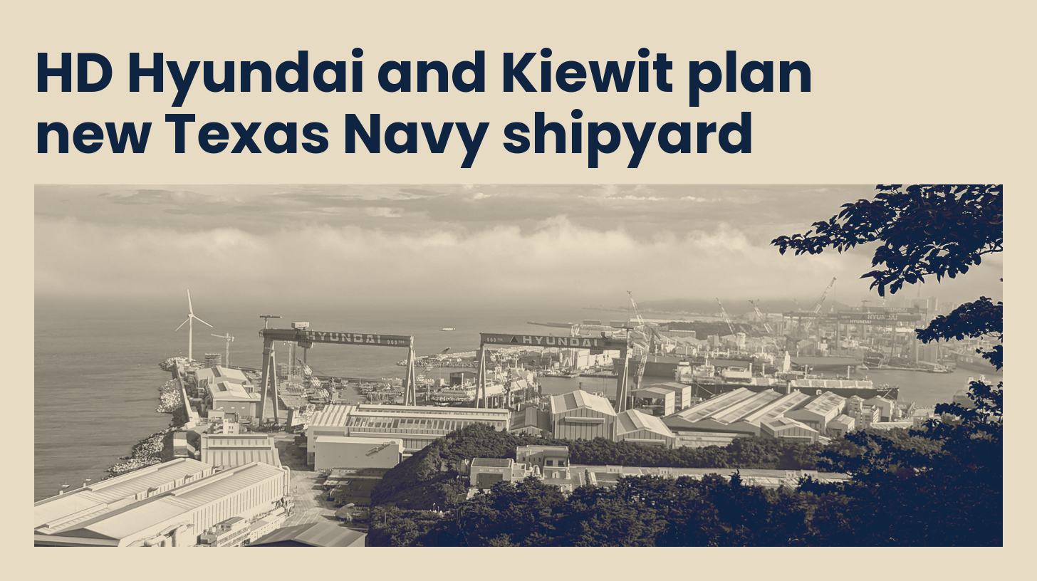 Goliath cranes and dry docks at the HD Hyundai Heavy Industries shipyard in Ulsan, South Korea.