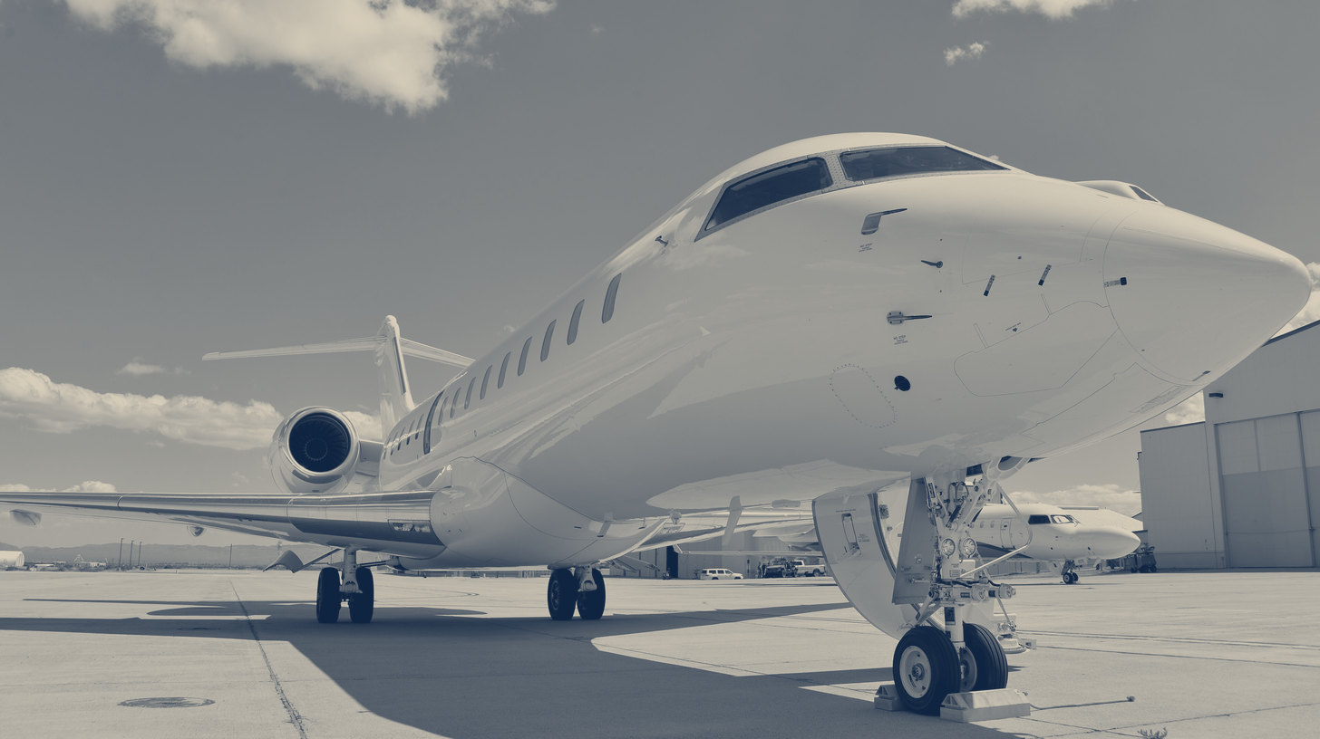 Two-tone U.S. Army photo of a HADES program business jet parked on an airport ramp, a stand-in for the ME-11B prototype.