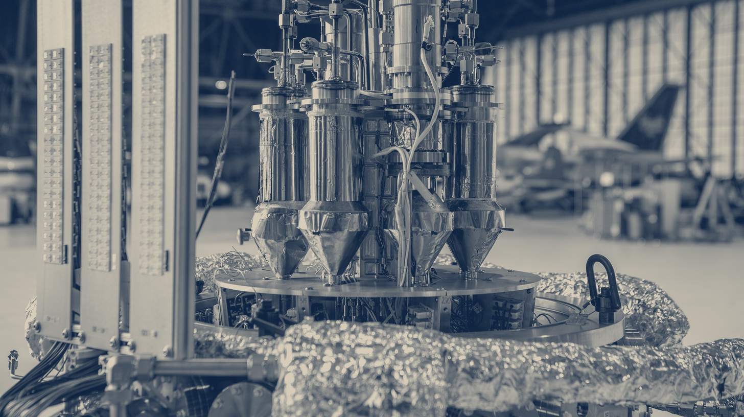 Two-tone 2018 NASA photo of the Kilopower KRUSTY reactor test hardware, the ground test the DARPA award builds on.